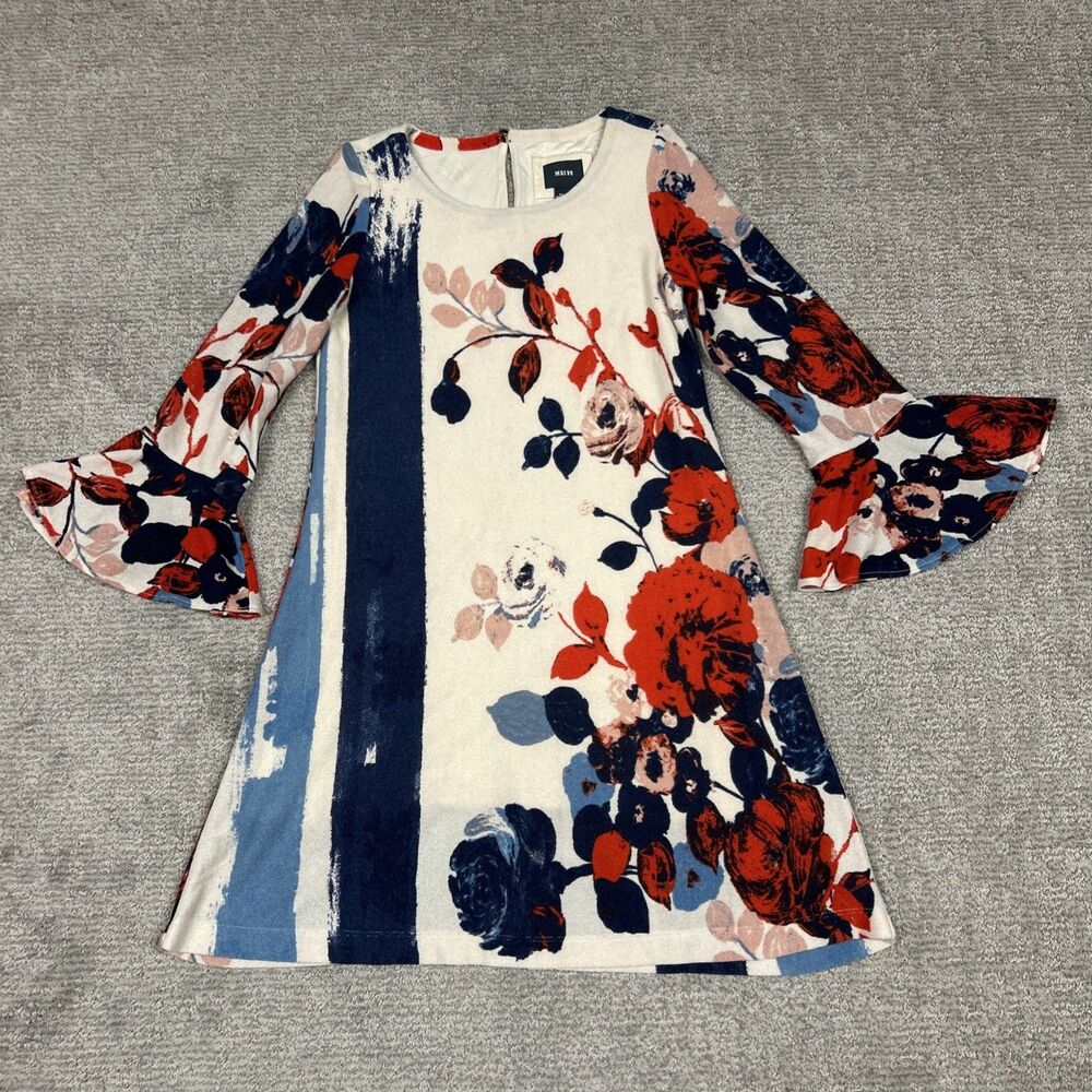 Anthro Maeve Anthousai Sweater Dress Womens Small Floral Bell Sleeves Lined